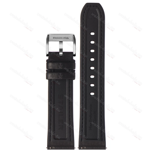 Картинка Stailer Premium 6181 Max endurance classic haas - ремешок для часов чёрный, кожа двойного дубления от tanneries haas (франция), гладкий, Германия