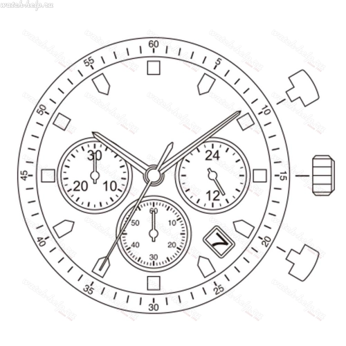 Картинка MIYOTA JS26 Small second chronograph - механизм для часов кварцевый 12 ½, Япония