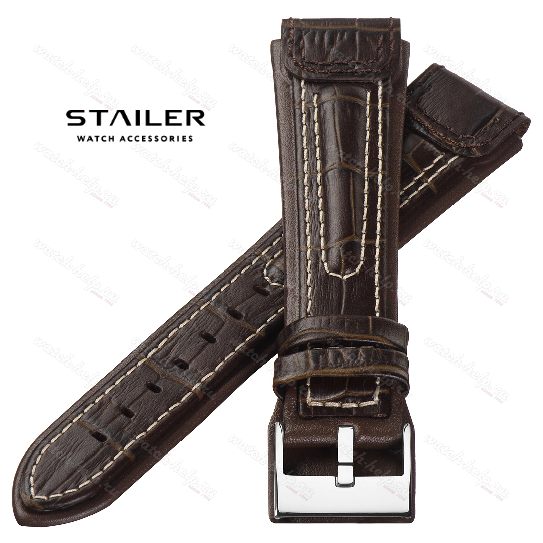 Картинка Stailer Premium 5022 Navigator - ремешок для часов коричневый, итальянская кожа растительного дубления, аллигатор, Германия