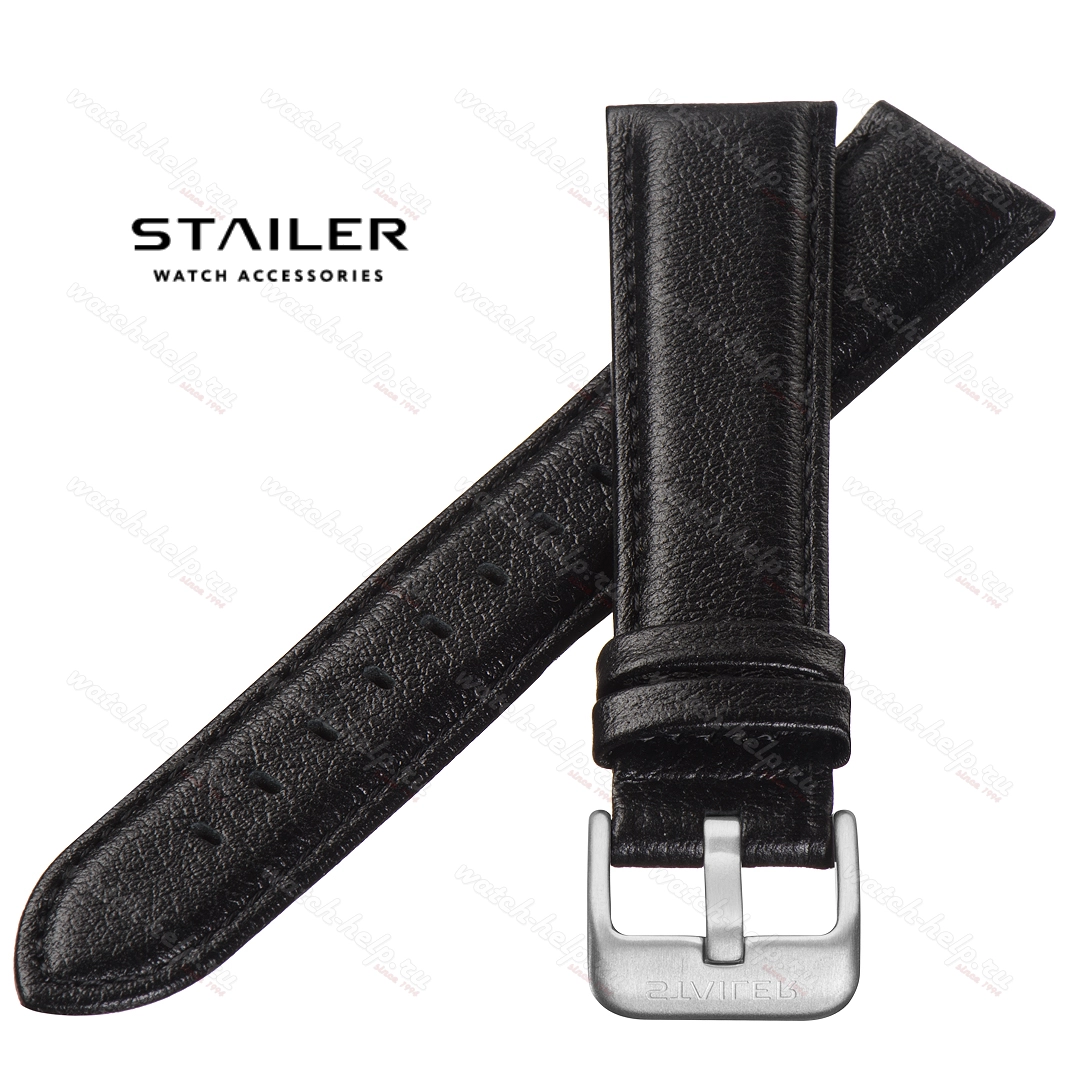 Картинка Stailer Premium 4901 Solid - ремешок для часов чёрный, итальянская кожа nappa, гладкий, Германия