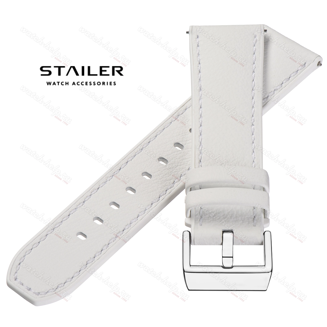 Картинка Stailer Premium 7300 Max endurance classic dani leather - ремешок для часов белый, анилиновая кожа от dani (италия), гладкий, Германия