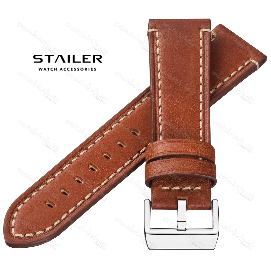 Картинка Stailer Premium 5195 Aviator - ремешок для часов светло-коричневый, премиальная кожа full grain растительного дубления, гладкий, Германия