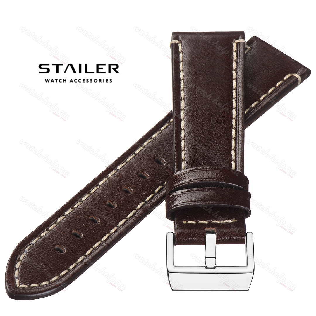 Картинка Stailer Premium 3582 Aviator - ремешок для часов коричневый, премиальная кожа full grain растительного дубления, гладкий, Германия
