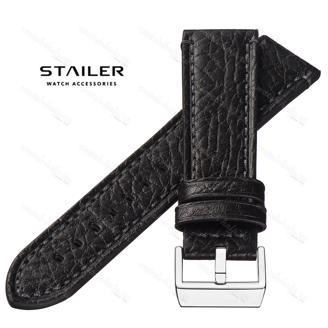 Картинка Stailer Premium 5231 Aviator - ремешок для часов чёрный, премиальная кожа full grain растительного дубления, буйвол, Германия