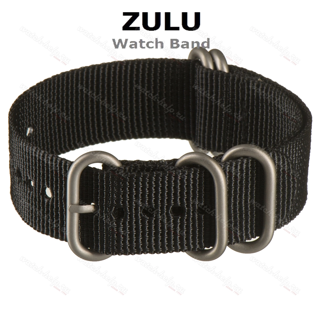 Картинка ZULU Однотонный чёрный (пряжка хром) - ремешок для часов чёрный, капрон