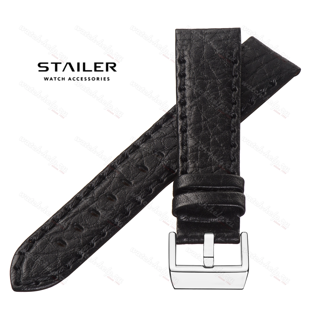 Картинка Stailer Premium 4781 Hand made - ремешок для часов чёрный, итальянская кожа растительного дубления, буйвол, Германия