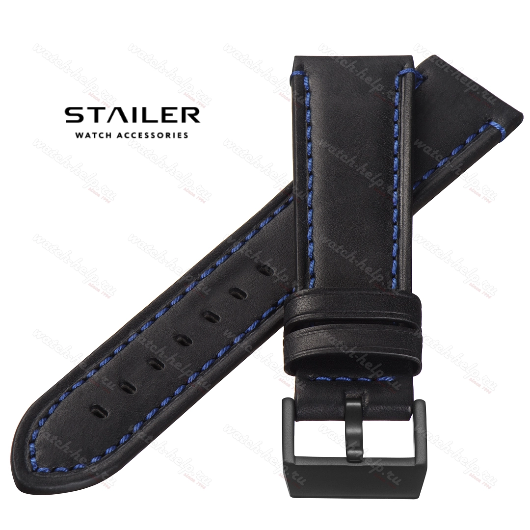 Картинка Stailer Premium 5221 Aviator - ремешок для часов чёрный, премиальная кожа full grain растительного дубления, гладкий, Германия
