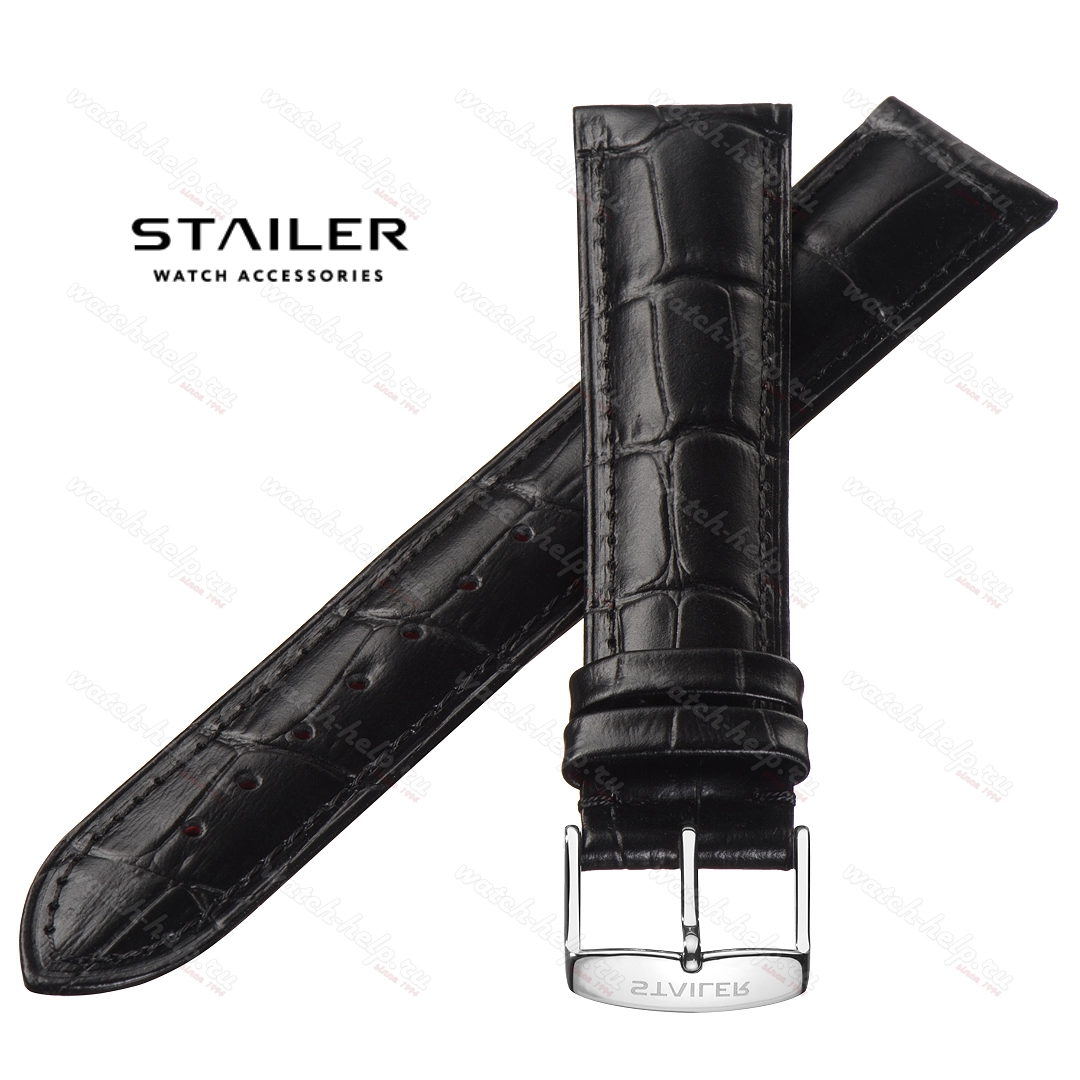 Картинка Stailer Premium 2441 Comfort - ремешок для часов чёрный, итальянская кожа растительного дубления, аллигатор, Германия