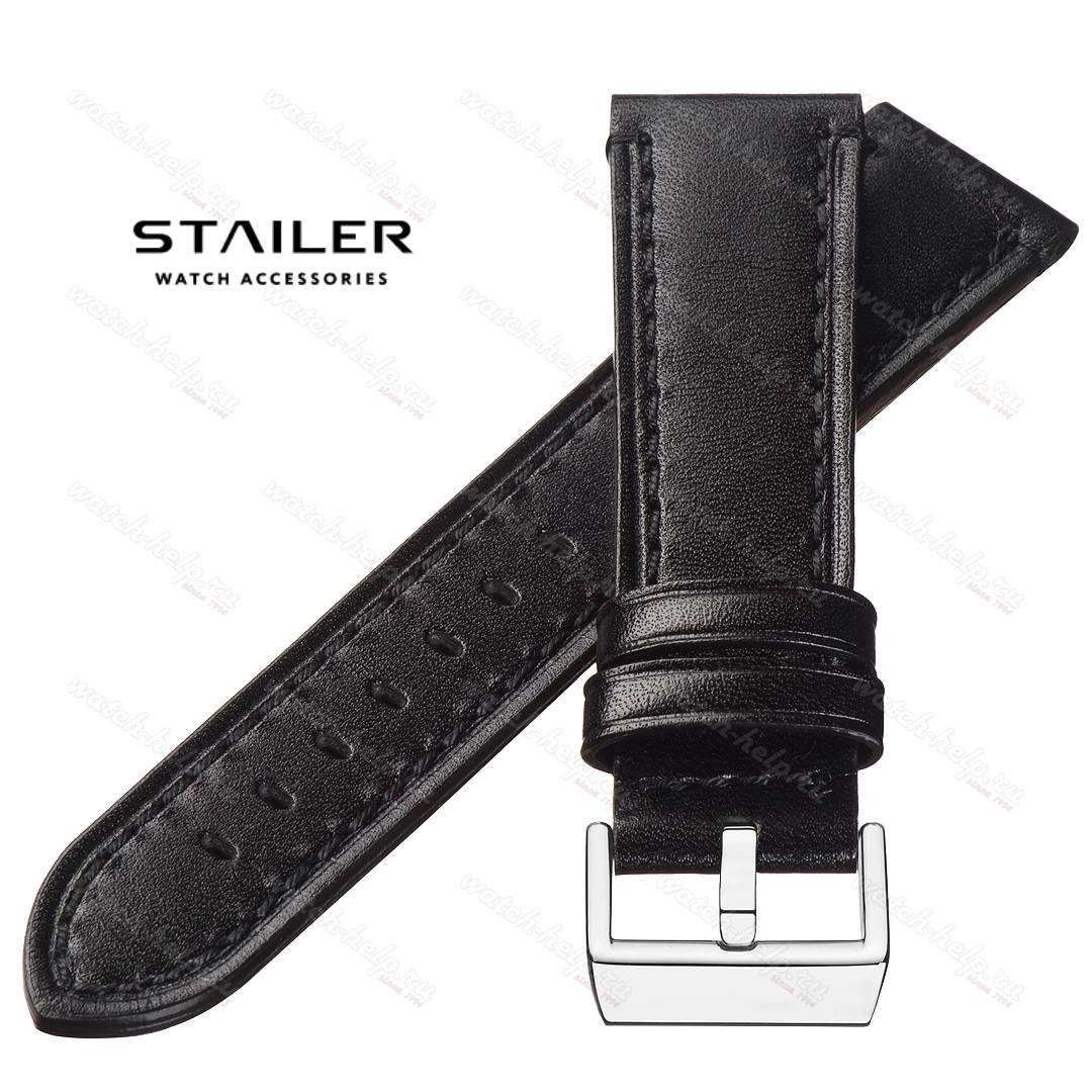 Картинка Stailer Premium 3581 Aviator - ремешок для часов чёрный, премиальная кожа full grain растительного дубления, гладкий, Германия