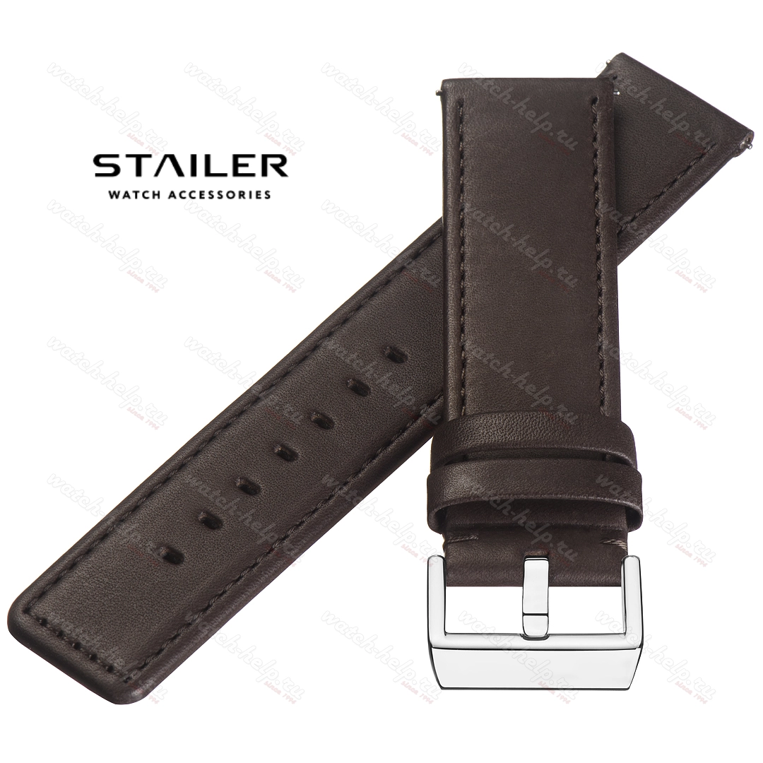 Картинка Stailer Premium 6032 Bold - ремешок для часов коричневый, кожа двойного дубления от tanneries haas (франция), гладкий, Германия