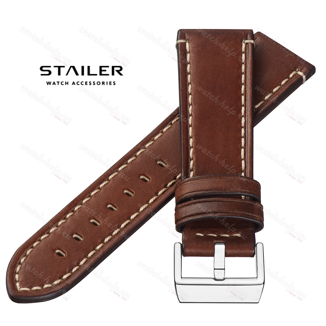 Картинка Stailer Premium 5192 Aviator - ремешок для часов коричневый, премиальная кожа full grain растительного дубления, гладкий, Германия
