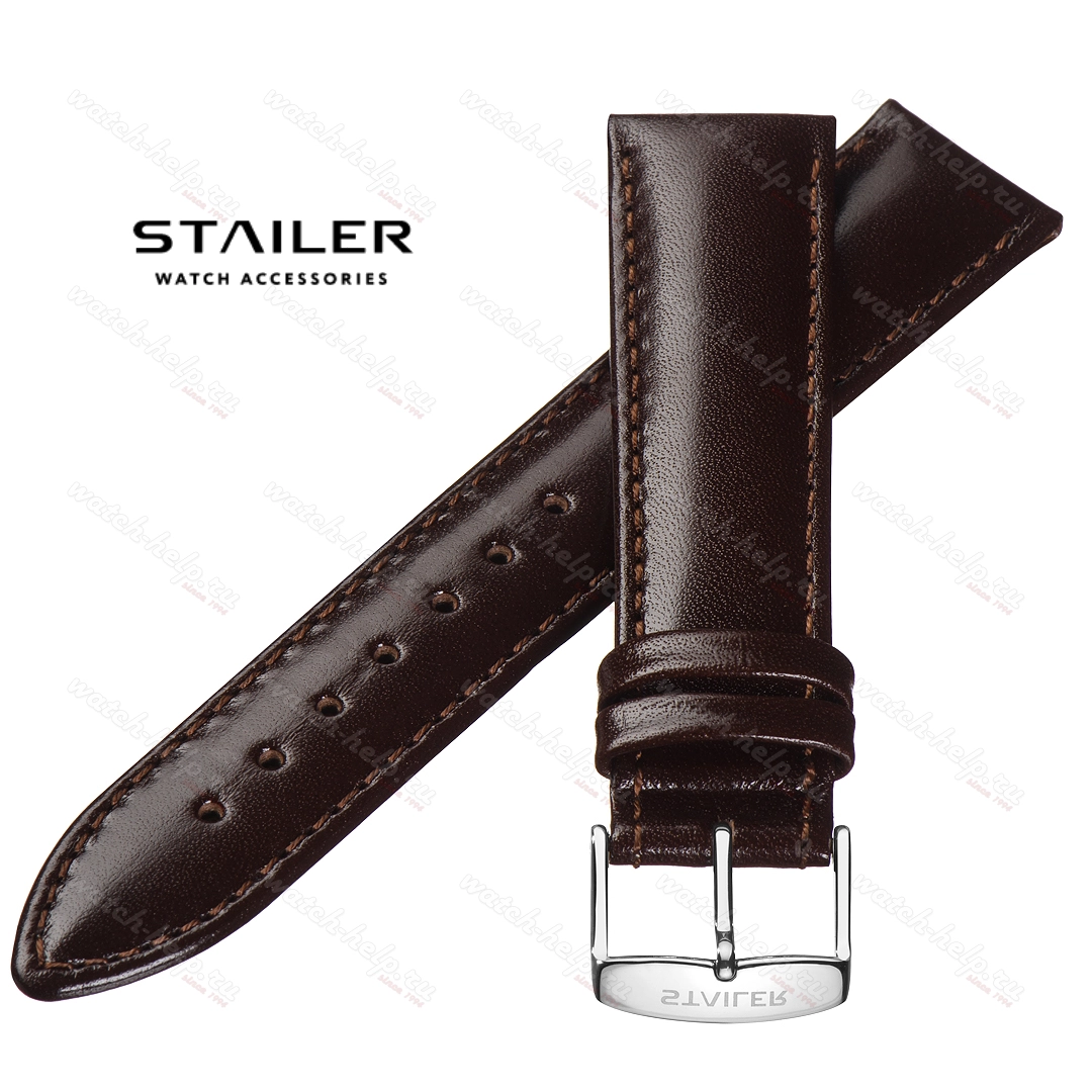 Картинка Stailer Premium 3312 Chrono - ремешок для часов коричневый, итальянская кожа растительного дубления, гладкий, Германия