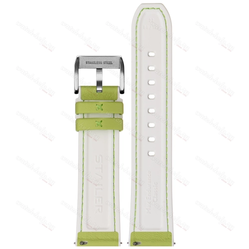 Картинка Stailer Premium 7308 Max endurance classic dani leather - ремешок для часов светло-зелёный/белый, анилиновая кожа от dani (италия), гладкий, Германия