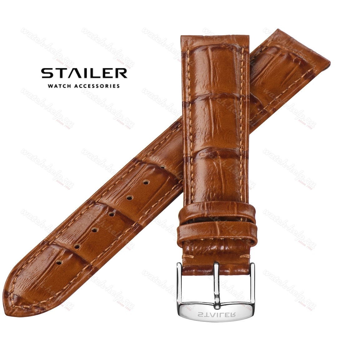 Картинка Stailer Premium 2425 Comfort - ремешок для часов светло-коричневый, итальянская кожа растительного дубления, аллигатор, Германия