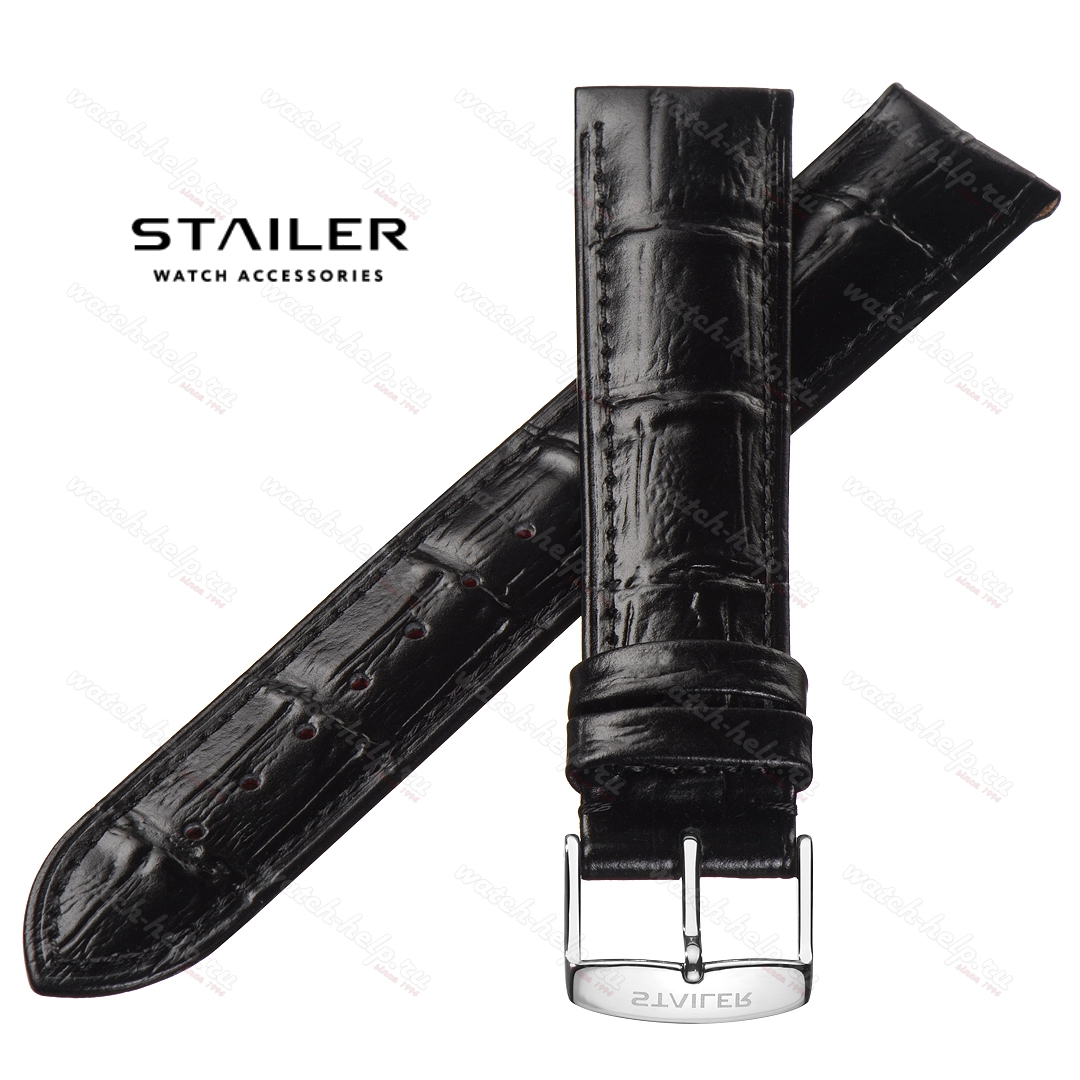 Картинка Stailer Premium 2421 Comfort - ремешок для часов чёрный, итальянская кожа растительного дубления, аллигатор, Германия