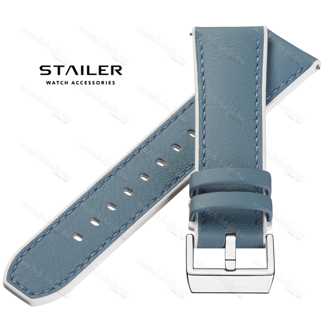 Картинка Stailer Premium 7337 Max endurance classic dani leather - ремешок для часов голубой/белый, анилиновая кожа от dani (италия), гладкий, Германия
