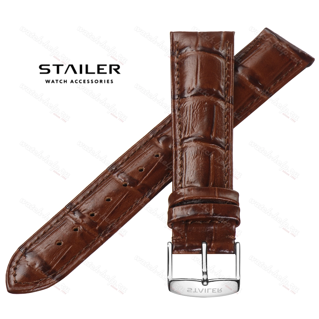 Картинка Stailer Premium 2422 Comfort - ремешок для часов коричневый, итальянская кожа растительного дубления, аллигатор, Германия