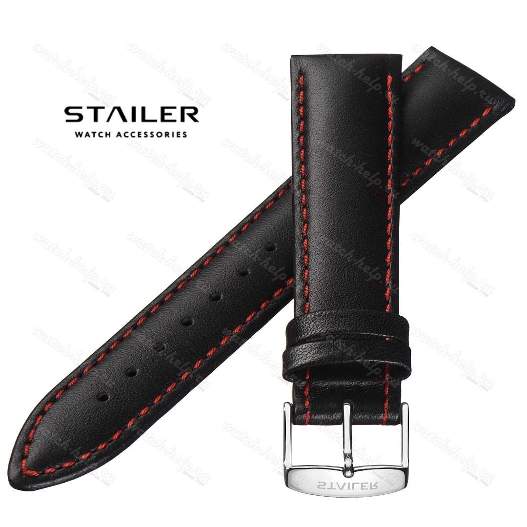 Картинка Stailer Premium 4181 Chrono - ремешок для часов чёрный, итальянская кожа растительного дубления, гладкий, Германия